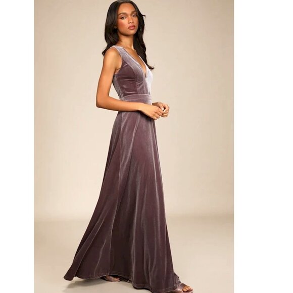 Lulus Beautiful Night Dusty Gray Purple Velvet Sleeveless Maxi Dress Small NWT - Picture 2 of 6